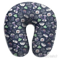 Travel Pillow Tiny Galaxy Sushi on Navy Memory Foam U Neck Pillow for Lightweight Support in Airplane Car Train Bus - B07VB3PVWV